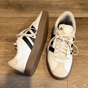 Adidas White and Black Sneakers with Brown Sole